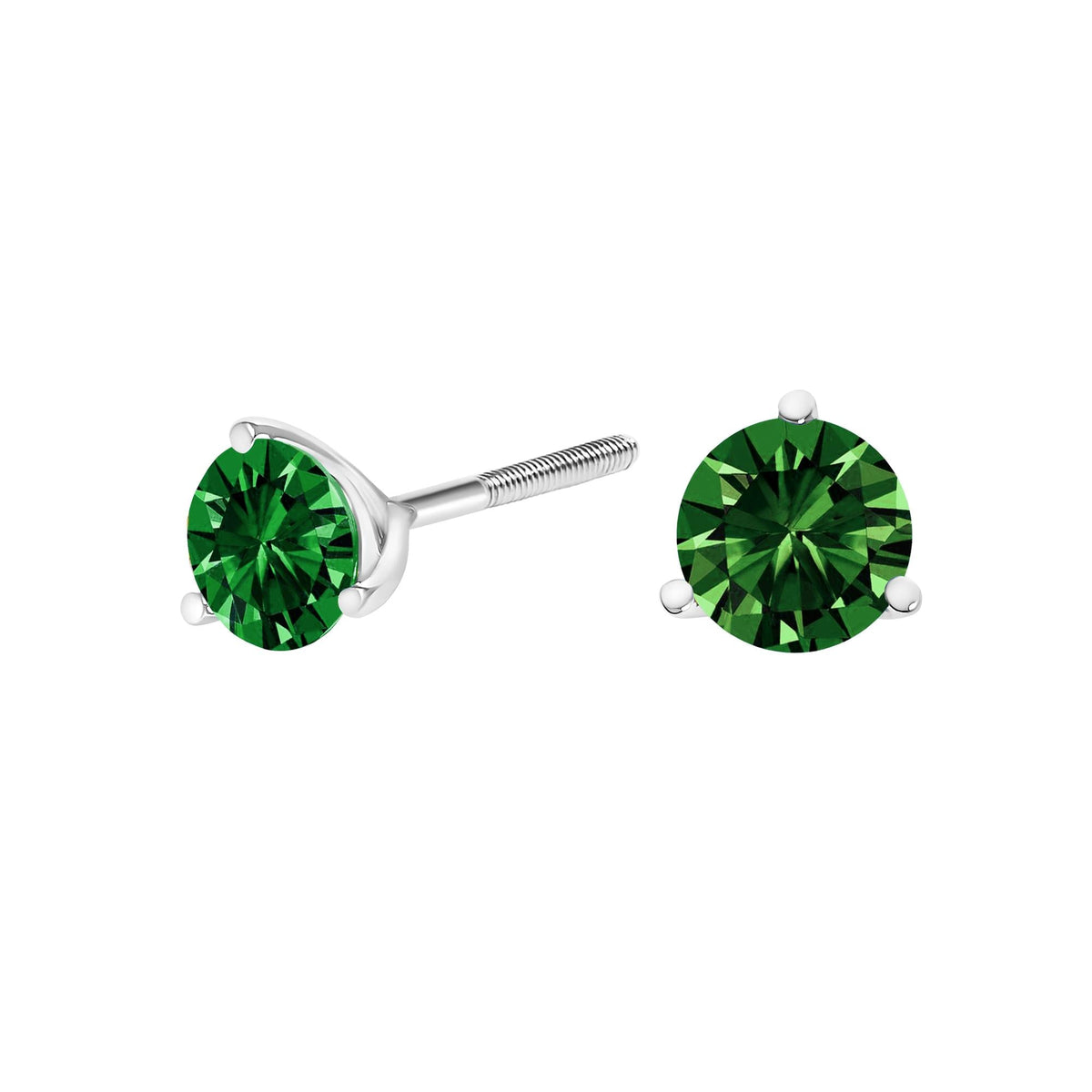 14K White Gold 1 1/2 Cttw 3-Prong Martini Set Brilliant Round-Cut Solitaire Lab Grown Green Diamond Screwback Stud Earrings (Green Color, VS2-SI1 Clarity)